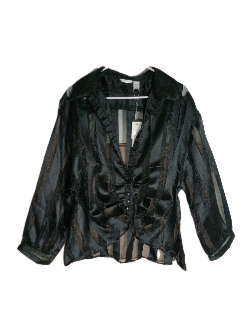 Kaktus Jacket Womens Black Stripe Sheer Organza Fairy Formal Event Artsy Gala XL - Picture 2 of 16